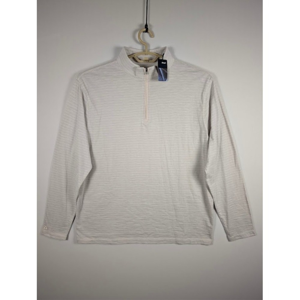 Ahead Quarter Zip Pullover Mens L Beige Slub Textured Stripe Oatmeal Neutral NEW
